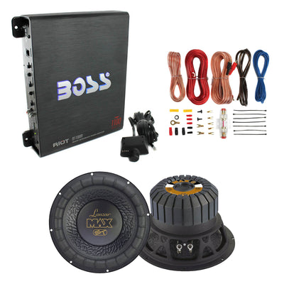 Lanzar 8 Inch 600 Watt Subwoofer (2 Pack)  + 1100W Amplifier + 8 Ga. Wiring Kit