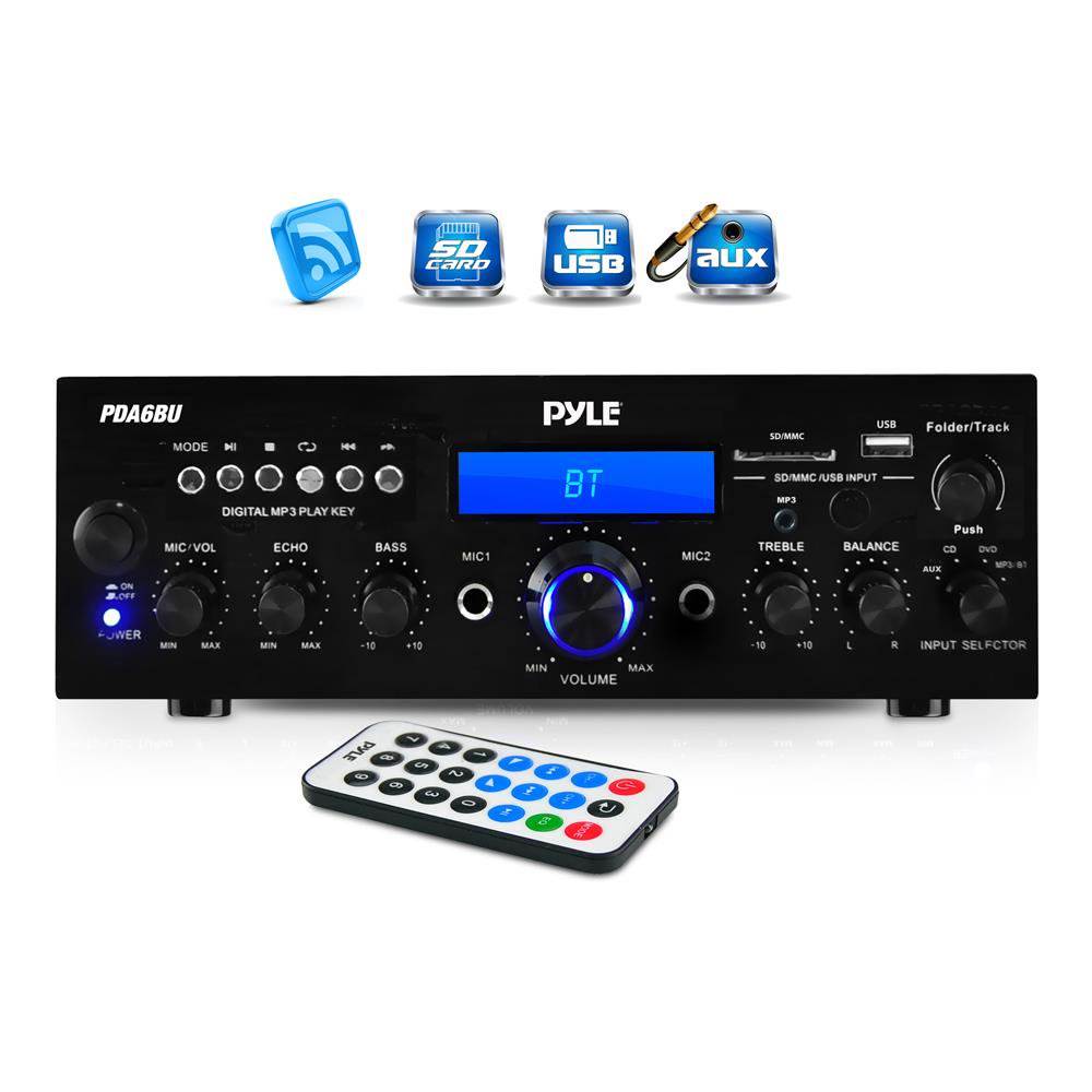 Pyle PDA6BU 200W Bluetooth LCD Home Stereo Amplifier Receiver w/ Remote & FM