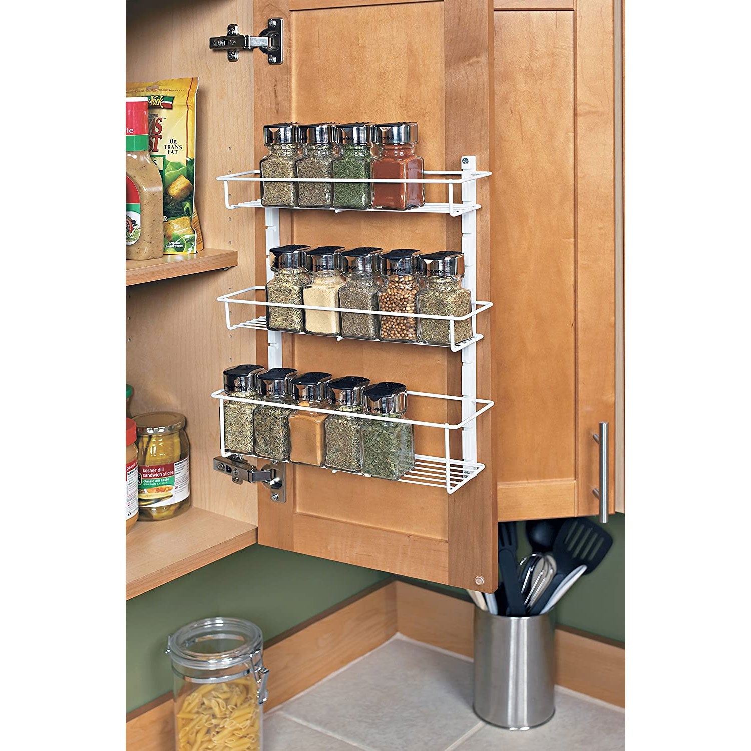 ClosetMaid Adjustable 3 Shelf Spice Rack Organizer for Cabinet/Wall Mount, White - VMInnovations
