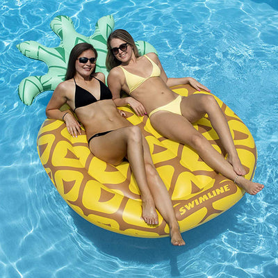 Swimline Jumbo 88" x 50" Tropical Pineapple Pool Float Island Lounger (Used) - VMInnovations