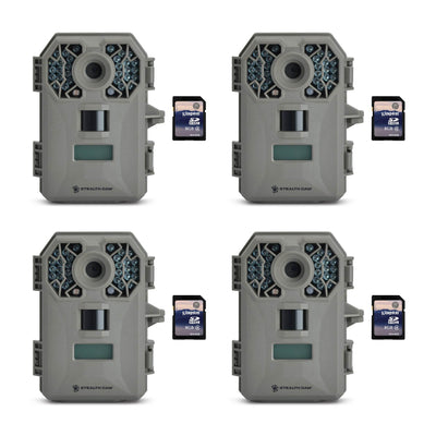 Stealth Cam G30 8MP Infrared Scouting Game Trail Cameras (4 Pack) + SD Cards