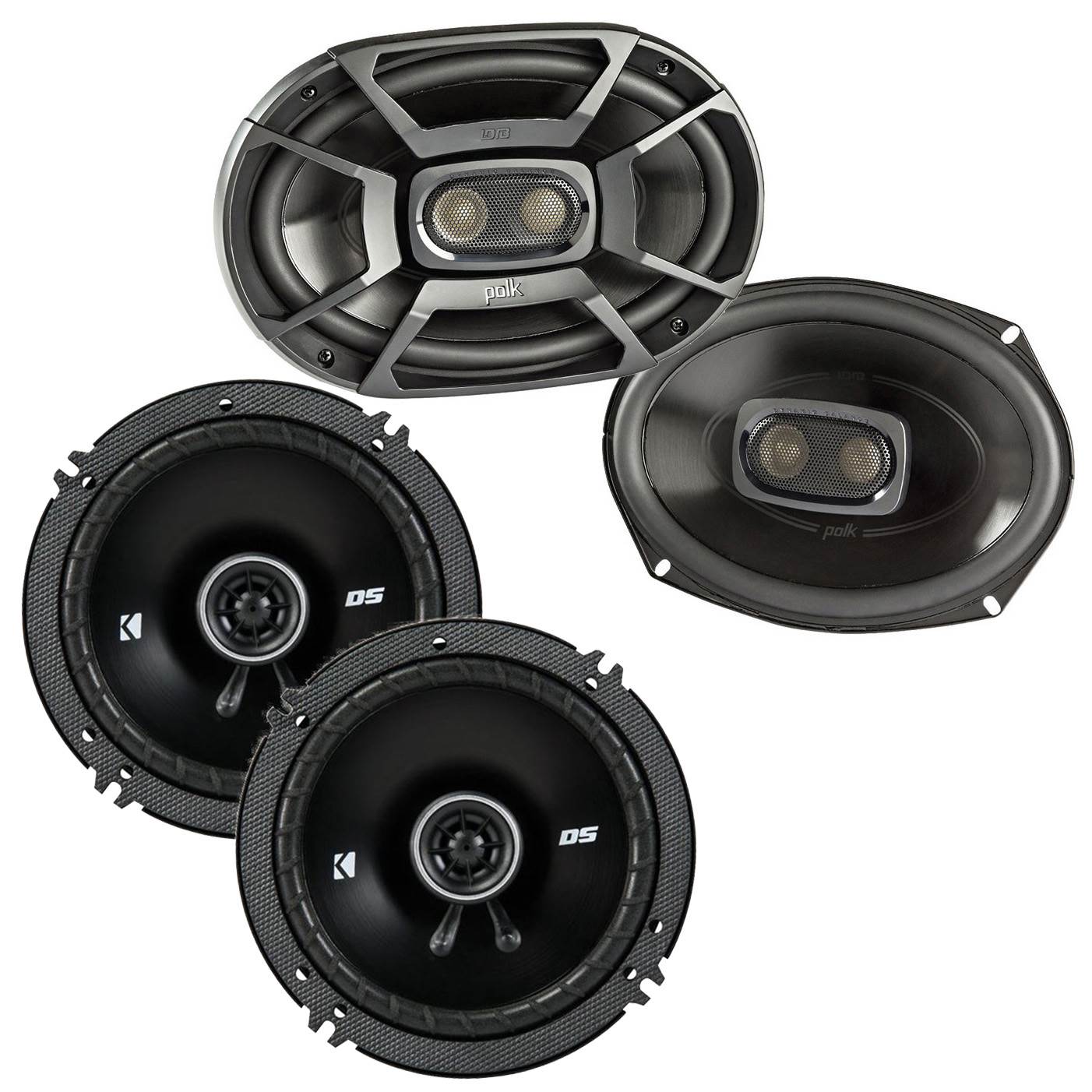 Polk 6x9" 450W 3-Way Marine Speakers + Kicker 6.5" 240W 2-Way 4-Ohm Car Speakers