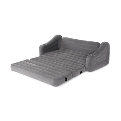 Intex 68566VM Inflatable 2 In 1 Pull Out Sofa Couch and Air Mattress Futon, Gray