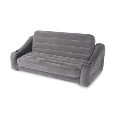 Intex 68566VM Inflatable 2 In 1 Pull Out Sofa Couch and Air Mattress Futon, Gray