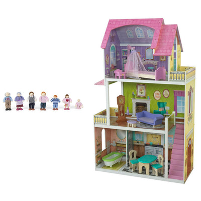 KidKraft Florence 3-Floor Wooden Dollhouse with Furniture + Wooden Doll Family