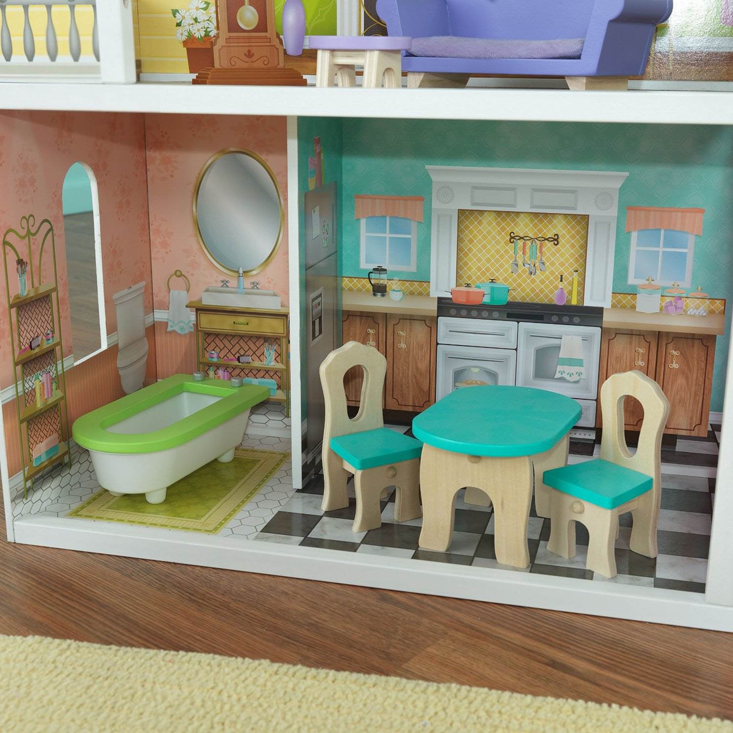 KidKraft Florence 3-Floor Wooden Dollhouse with Furniture + Wooden Doll Family
