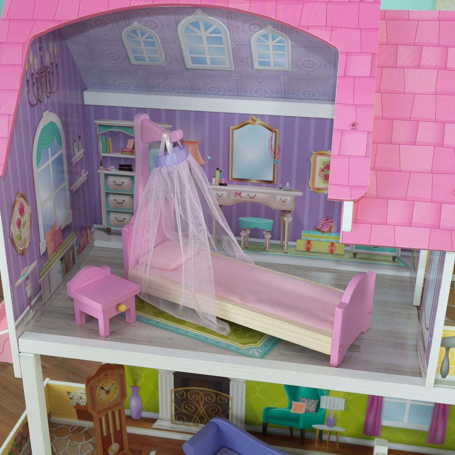 KidKraft Florence 3-Floor Wooden Dollhouse with Furniture + Wooden Doll Family