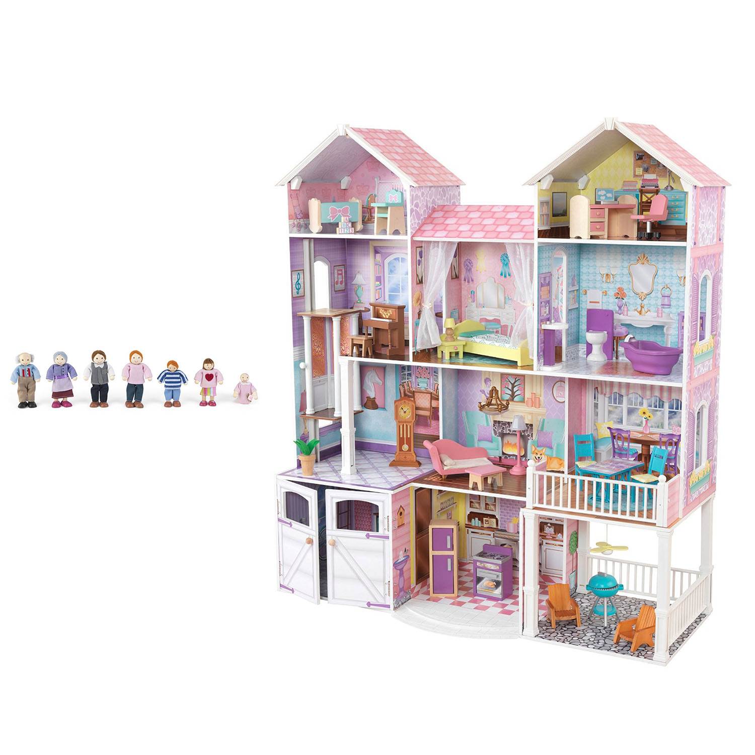 KidKraft Country Estates Wooden Play Dollhouse with Furniture + Doll Family