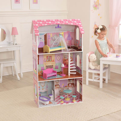 KidKraft Penelope Soft Pastel Wooden Play Dollhouse with Furniture + Doll Family