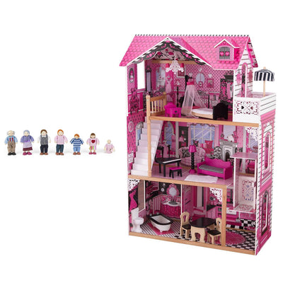 KidKraft Wooden Amelia Play Wooden Dollhouse with Furniture + Doll Family of 7