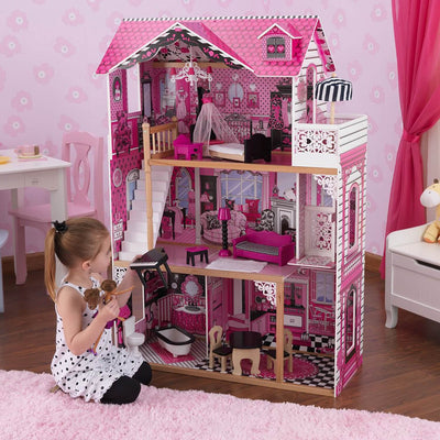KidKraft Wooden Amelia Play Wooden Dollhouse with Furniture + Doll Family of 7