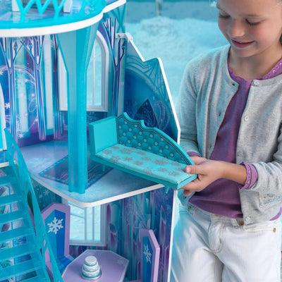KidKraft Disney's Frozen Ice Castle 5 Room Wooden Play Dollhouse + Doll Family