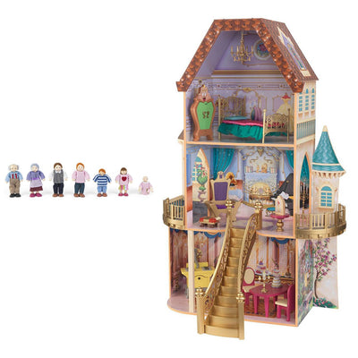 KidKraft Belle's Enchanted 3 Floor Wooden Pretend Play Dollhouse + Doll Family