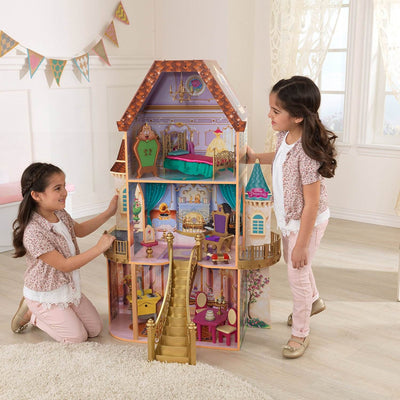 KidKraft Belle's Enchanted 3 Floor Wooden Pretend Play Dollhouse + Doll Family