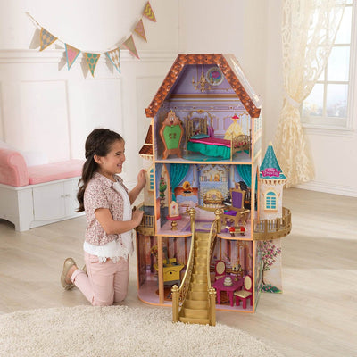 KidKraft Belle's Enchanted 3 Floor Wooden Pretend Play Dollhouse + Doll Family