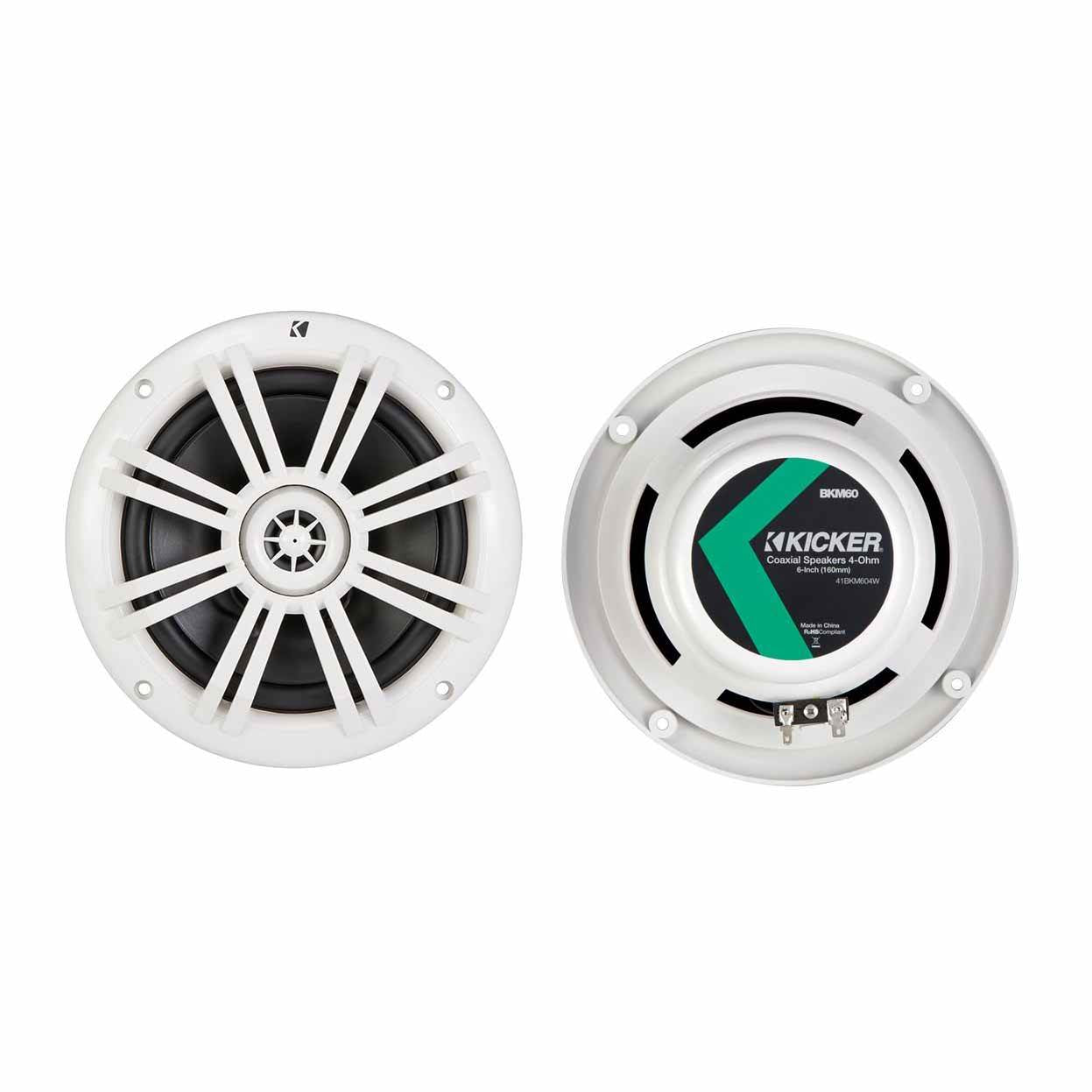 Kicker 6.5 Inch 150W Marine Speakers (2 Pack) & 3.5 Inch Bluetooth Boat Receiver
