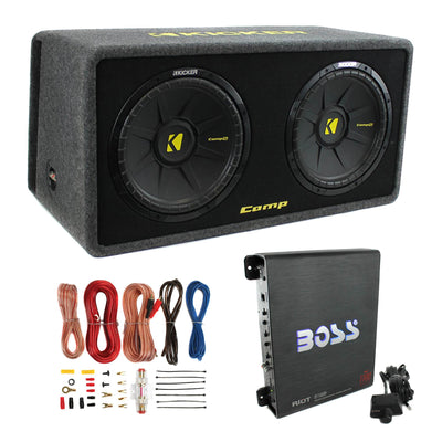 Kicker 10in. 1200W Dual Loaded Subwoofer Enclosure + 1100W Amplifier + Wire Kit