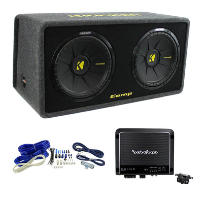 Kicker 10in. 1200W Dual Loaded Subwoofer Enclosure + 500W Amplifier + Wiring Kit