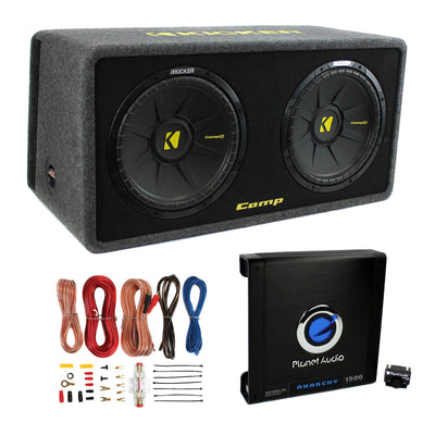 Kicker 10in. 1200W Dual Loaded Subwoofer Enclosure + 1500W Amplifier + Wire Kit