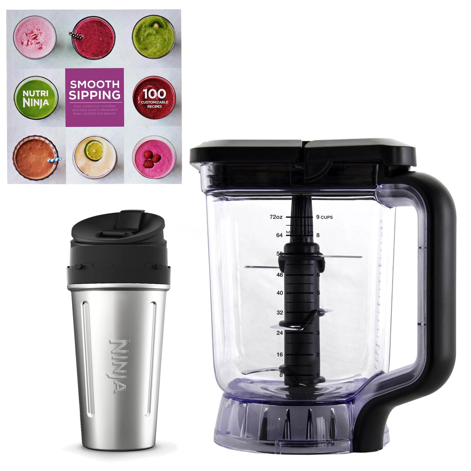 Ninja 72-Ounce Pitcher + 24-Oz Stainless Steel Nutri Ninja Cup + 100 Recipe Book - VMInnovations