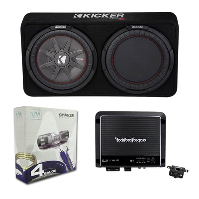 Kicker 1000W Dual 12" Slim Loaded Subwoofer Enclosure + 500W Amplifier + Wiring