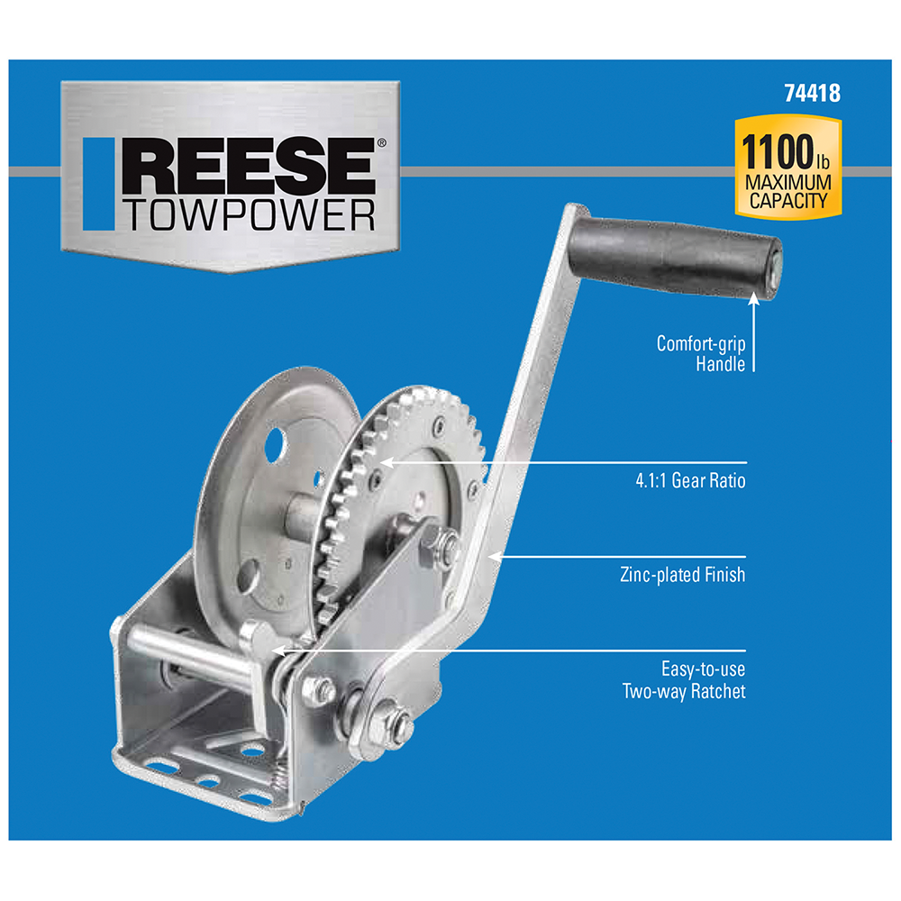 Reese Towpower 1100 Pound Capacity Trailer Winch Comfort Grip Handle (Open Box)