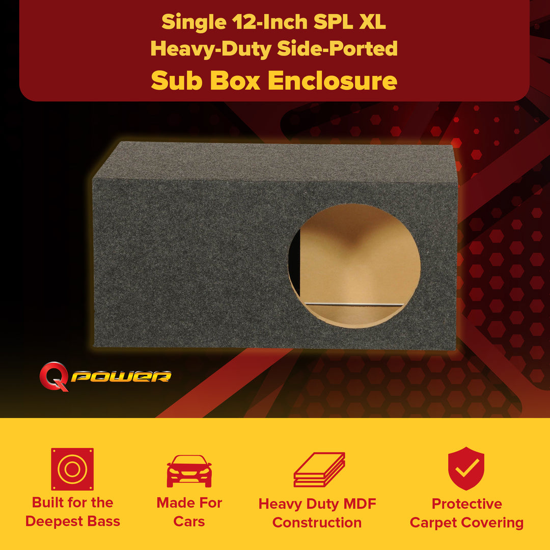 QPower HD112VL Single 12 Inch SPL XL Heavy-Duty Side Ported Subwoofer Enclosure