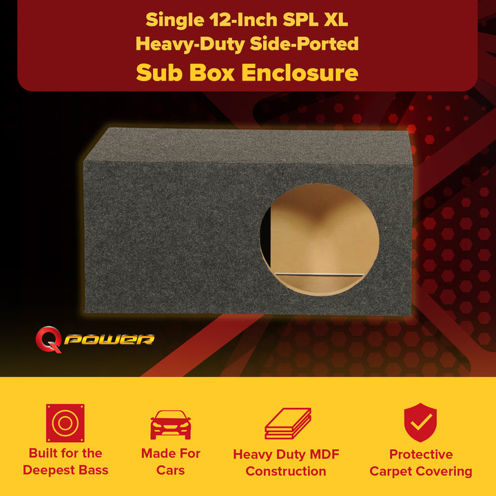 QPower HD112VL Single 12 Inch SPL XL Heavy-Duty Side Ported Subwoofer Enclosure