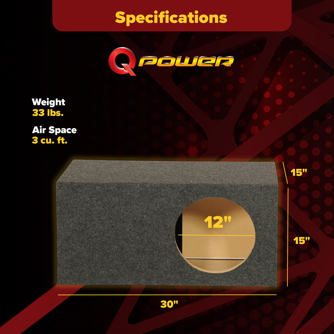 QPower HD112VL Single 12 Inch SPL XL Heavy-Duty Side Ported Subwoofer Enclosure
