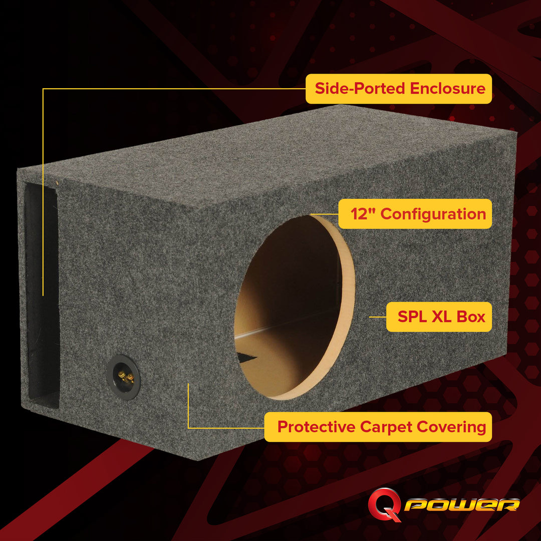 Q Power Single 12 Inch XL Heavy-Duty Side Ported Subwoofer Enclosure (Open Box)