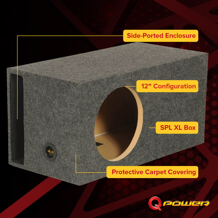 Q Power Single 12 Inch XL Heavy-Duty Side Ported Subwoofer Enclosure (Open Box)