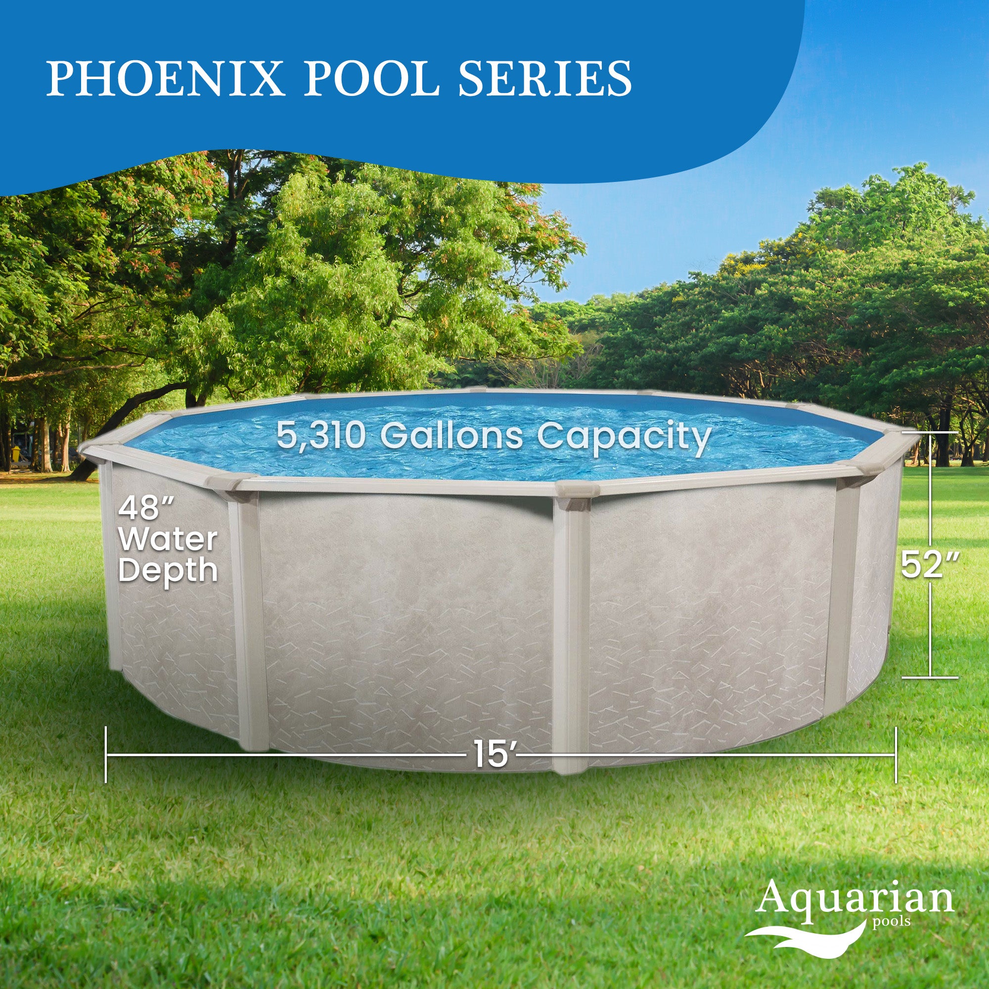 Aquarian Phoenix Series 15 Foot x 52 Inch Steel Frame Above Ground Swimming Pool (Used)