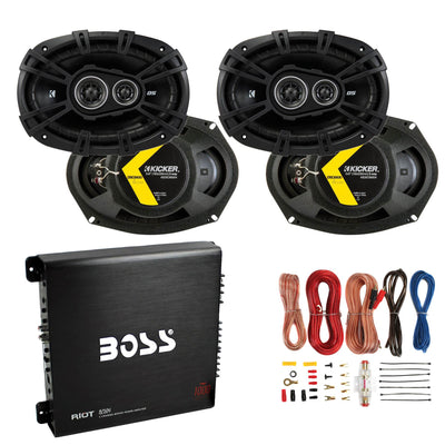 Kicker 6x9" 360W Car Speakers (4 Pack), Boss 1000W Amplifier, and 8 Gauge Wiring