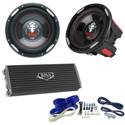 Boss 10" 2100W Subwoofer (Pair) + 3000W 2 Channel Amplifier + 4-Gauge Wiring Kit