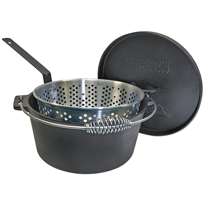 Bayou Classic 14 Quart Seasoned Cast Iron Dutch Oven with Basket and Lid, Black