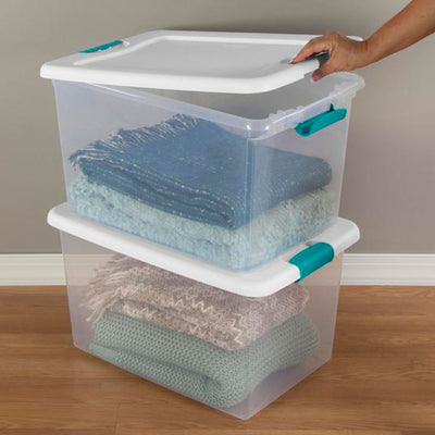 Sterilite 64 Quart Latching Plastic Storage Box, Clear (Open Box) (12 Pack)