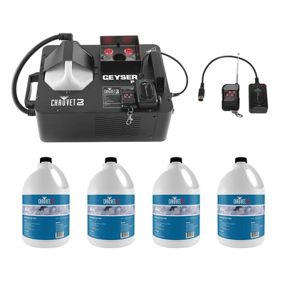 Chauvet Geyser P4 Fog Machine with Remote + Chauvet Fog Juice Fluid, 4 Gallons