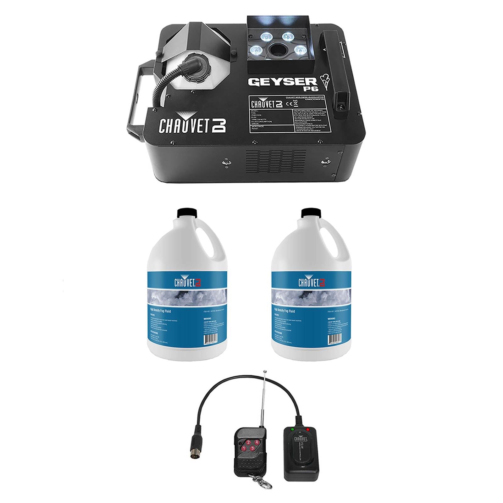 Chauvet Geyser P6 Fog Machine With Remote + Chauvet Fog Juice Fluid, 2 Gallons