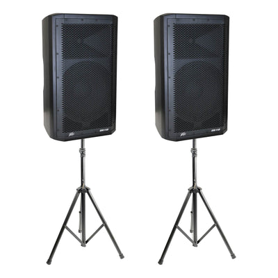 Peavey Dark Matter DM112 Pro DJ 2-Way Active PA Speaker + Tripod Stand (2 Pack)
