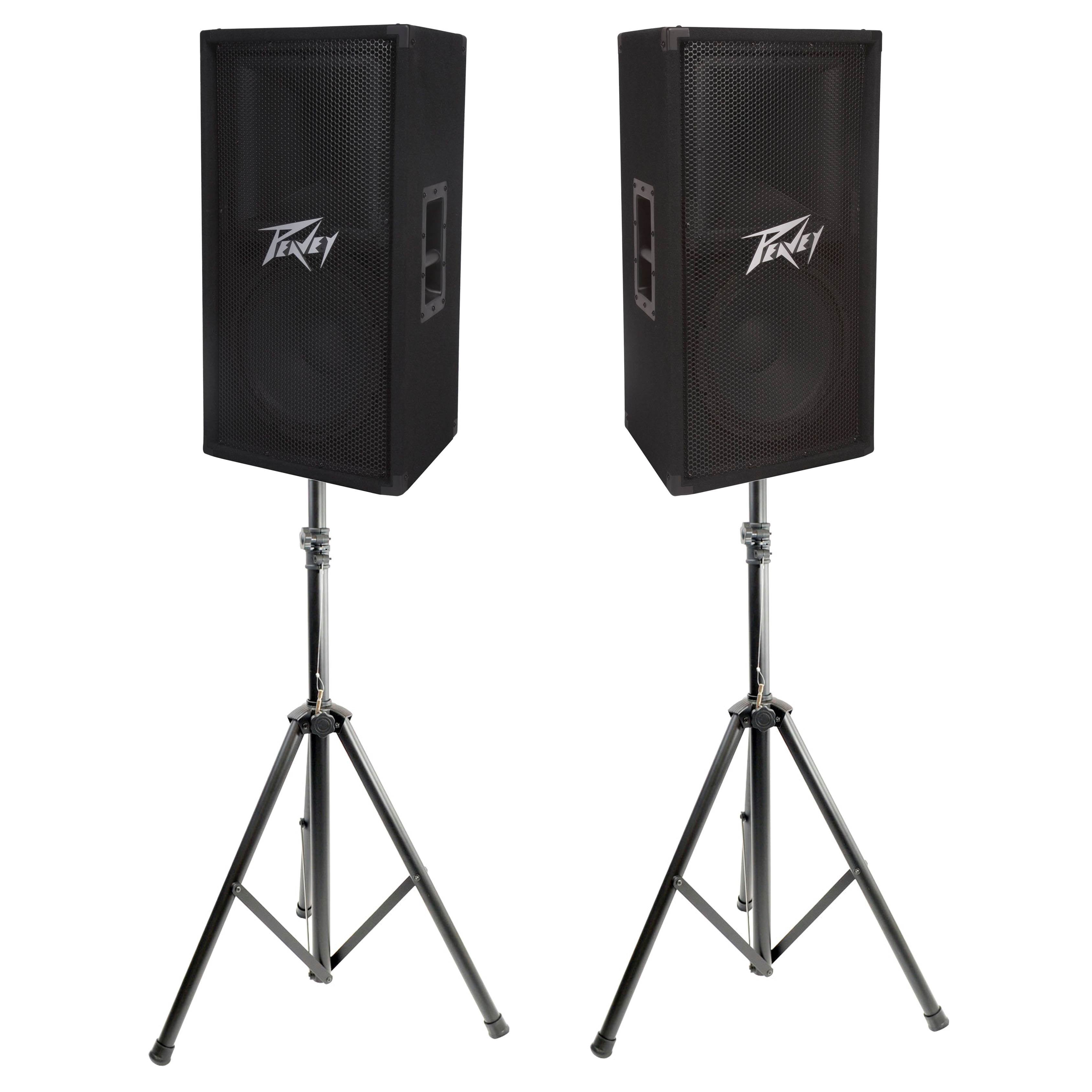 Peavey PV 112 12" 2-Way Pro DJ Live Sound Speaker (2) + Pyle 6' Tripod Stand (2)