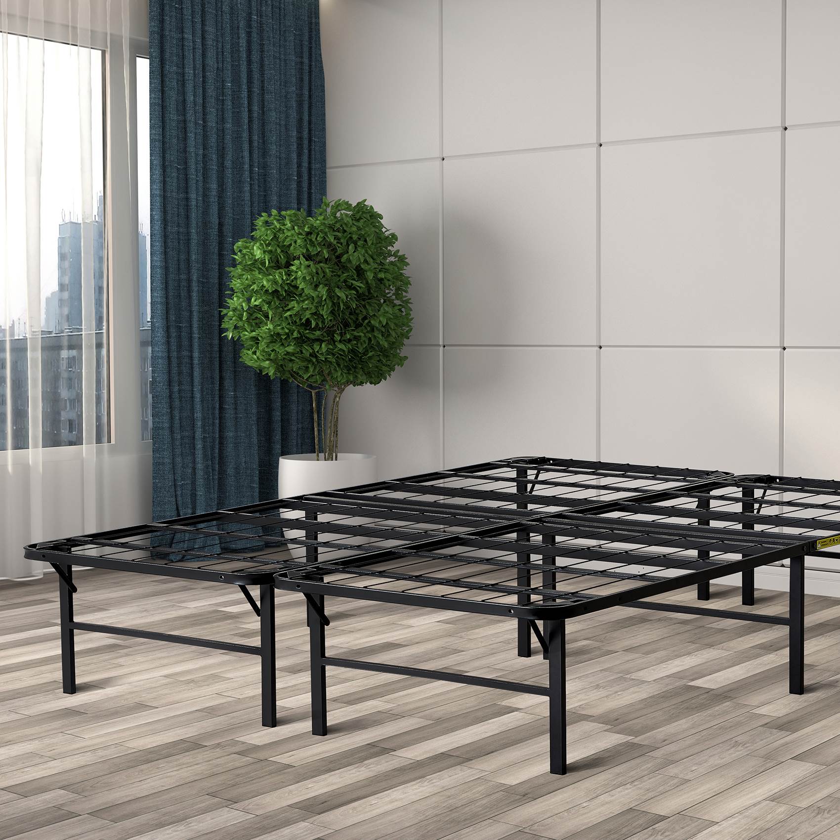 intelliBASE Lightweight Easy Set Up Bi-Fold Platform Metal Bed Frame, King(Used)