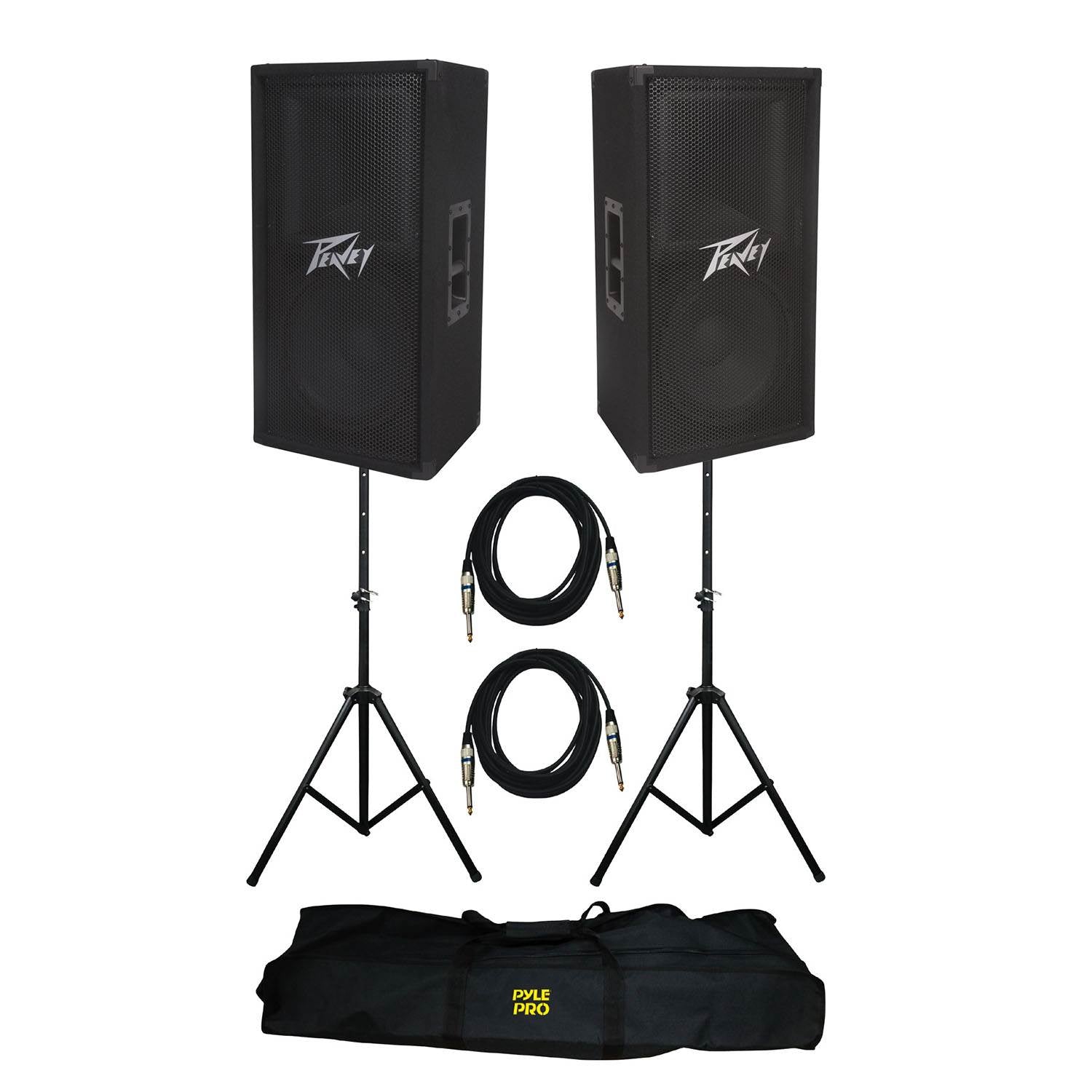 Peavey PV 112 12" 2-Way Pro DJ Live Sound Speaker + Speaker Stands & Cable Kit