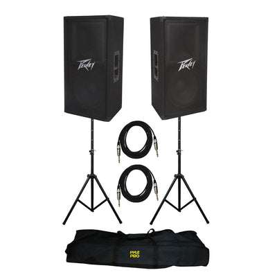 Peavey PV 112 12" 2-Way Pro DJ Live Sound Speaker + Speaker Stands & Cable Kit