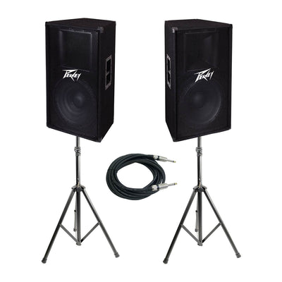 Peavey PV 115 15" 2-Way Pro DJ Live Sound Speaker + Speaker Stands & Cable Kit