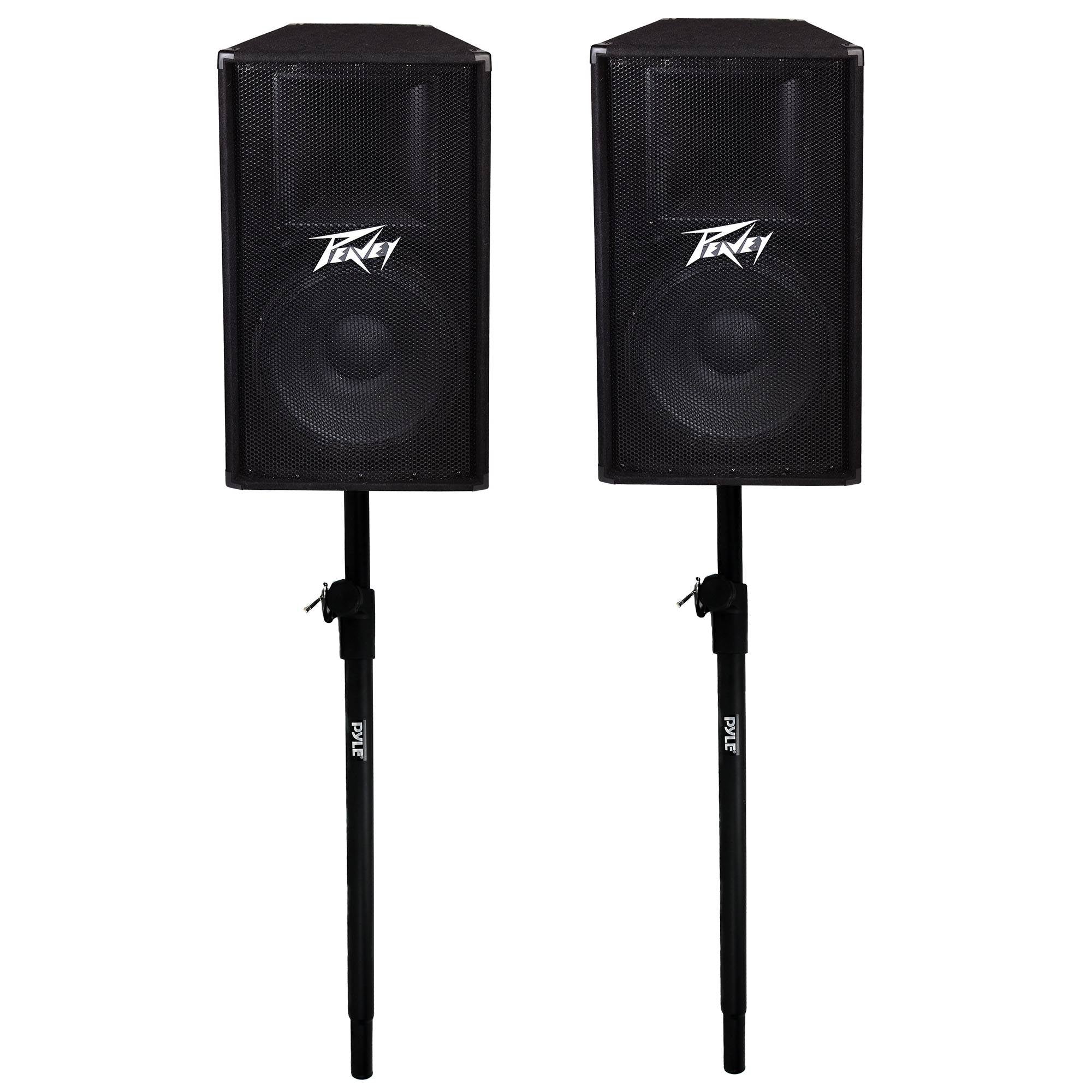 Peavey 15 Inch 2 Way 800W Speakers (Pair) + Pyle 58 Inch Speaker Poles (Pair)