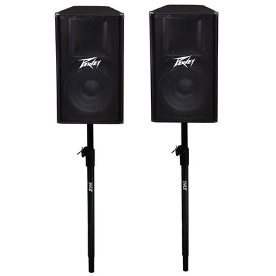Peavey 15 Inch 2 Way 800W Speakers (Pair) + Pyle 58 Inch Speaker Poles (Pair)