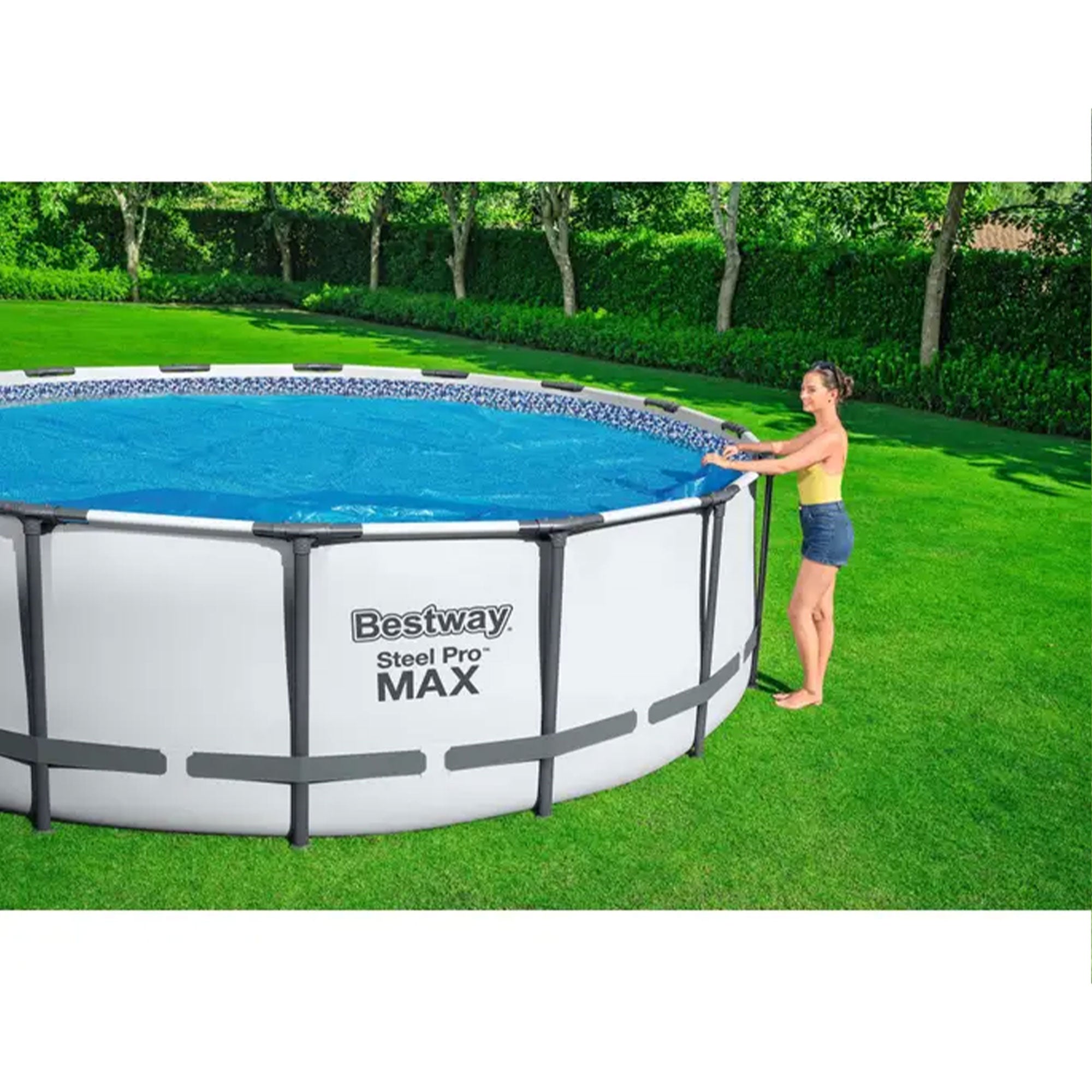 Bestway 14 Ft Pool Solar Heat Cover and 6 Pack of 4.2 x 8 In Filter Replacements - VMInnovations