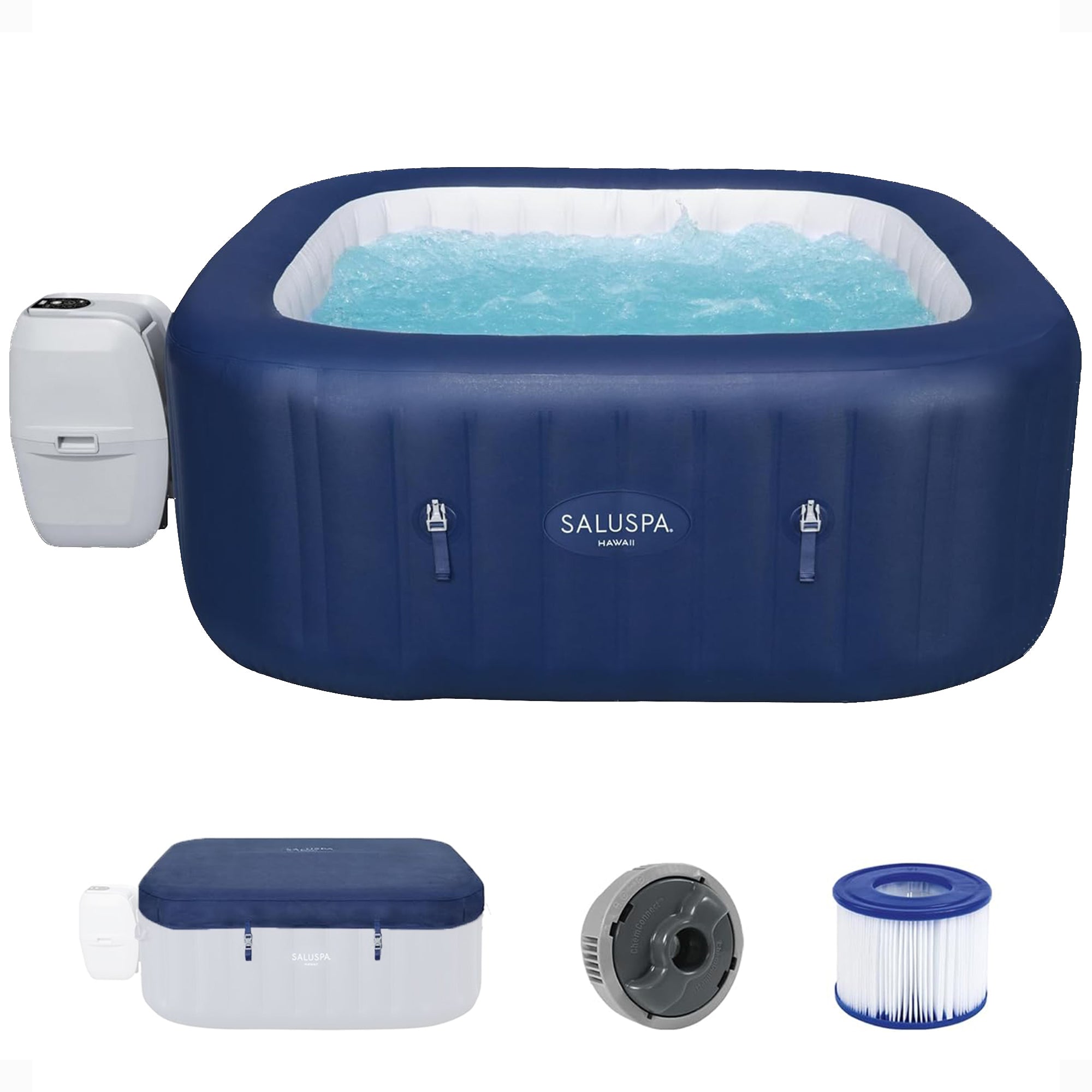 Bestway SaluSpa Hawaii AirJet Inflatable Hot Tub with 140 Soothing Jets, Blue - VMInnovations