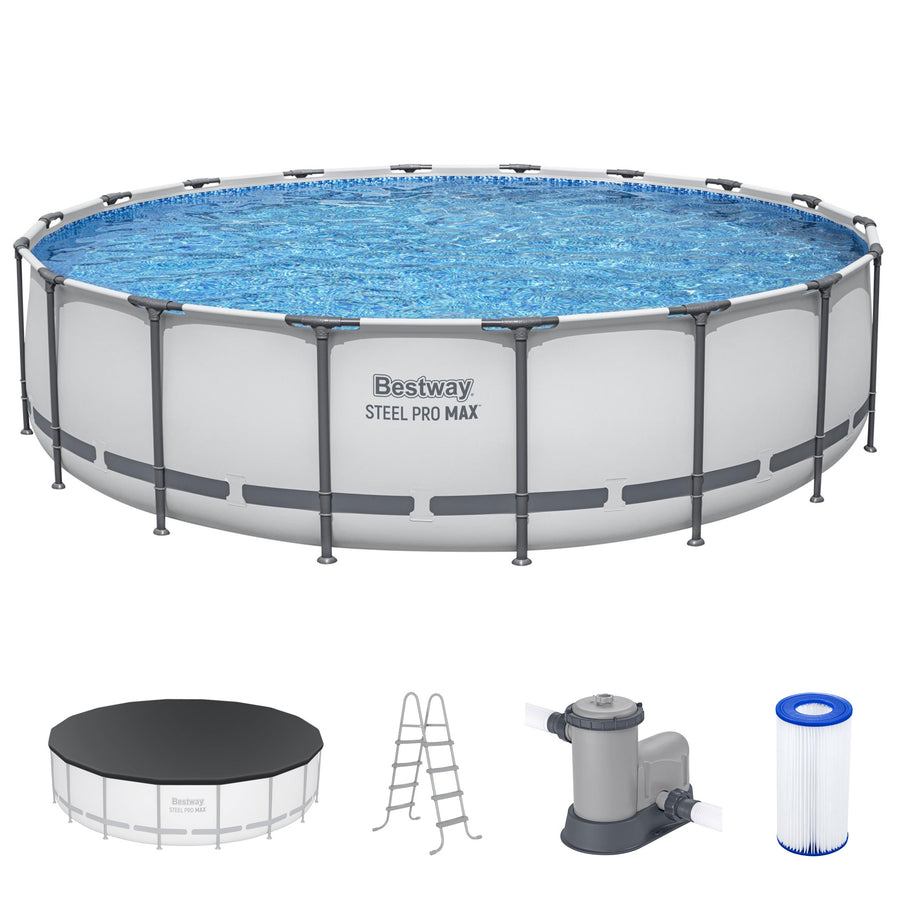 Bestway Steel Pro MAX 18'x48" Round Above Ground Swimming Pool with Pump & Cover - VMInnovations
