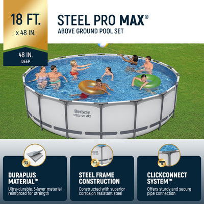 Bestway Steel Pro 18-Foot Round Swimming Pool Set, Filter Pump Ladder (Open Box) - VMInnovations